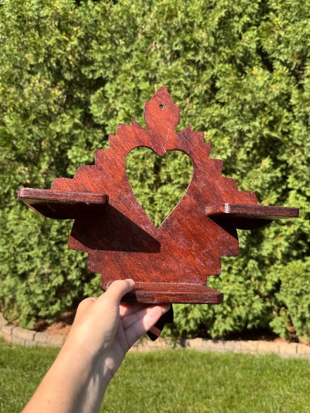 Vintage Handmade Folk Art Heart Wall Shelf